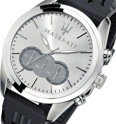 Maserati Traguardo Chronograph Silver Dial Black Rubber Strap Watch for Men - R8871612012