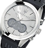 Maserati Traguardo Chronograph Silver Dial Black Rubber Strap Watch for Men - R8871612012
