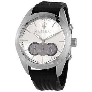 Maserati Traguardo Chronograph Silver Dial Black Rubber Strap Watch for Men - R8871612012
