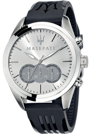 Maserati Traguardo Chronograph Silver Dial Black Rubber Strap Watch for Men - R8871612012