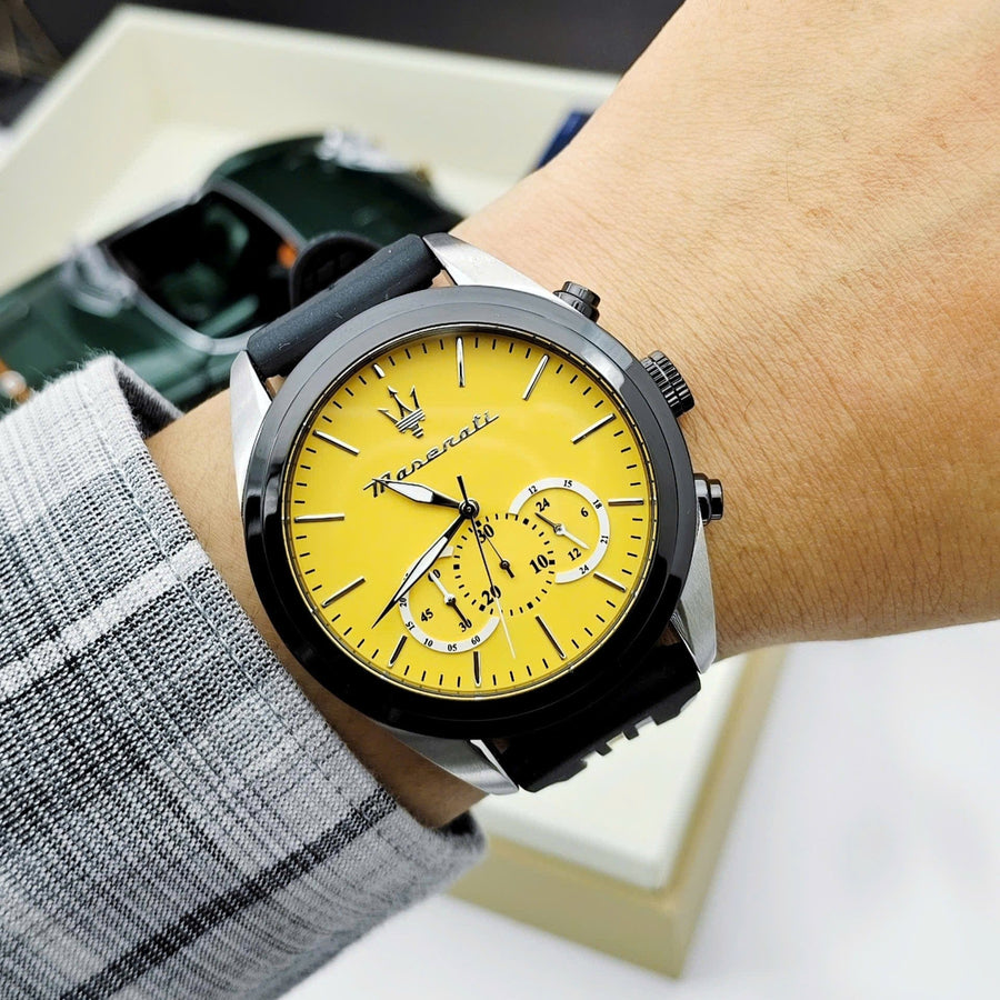 Maserati Traguardo Chronograph Yellow Dial Black Silicone Strap Watch For Men - R8871612045