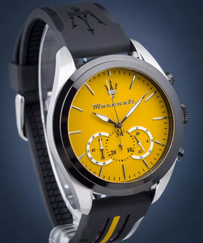 Maserati Traguardo Chronograph Yellow Dial Black Silicone Strap Watch For Men - R8871612045