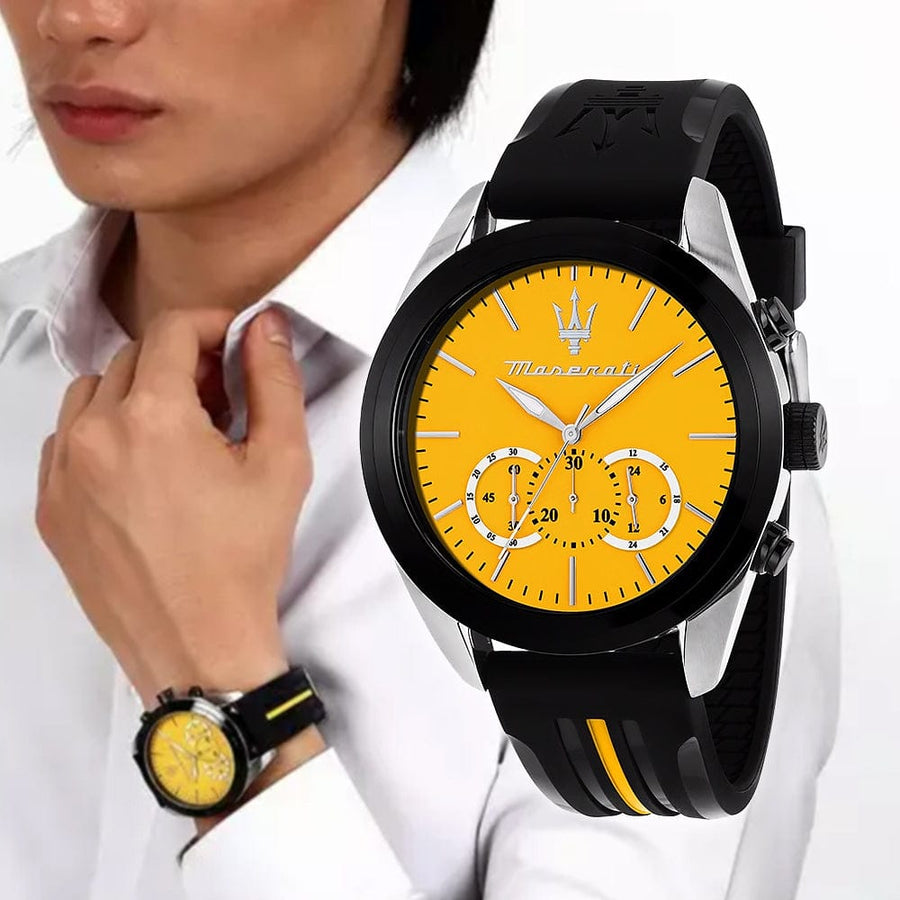 Maserati Traguardo Chronograph Yellow Dial Black Silicone Strap Watch For Men - R8871612045