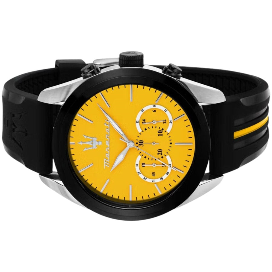 Maserati Traguardo Chronograph Yellow Dial Black Silicone Strap Watch For Men - R8871612045