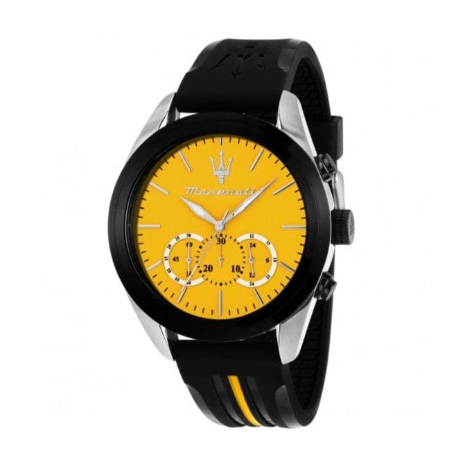 Maserati Traguardo Chronograph Yellow Dial Black Silicone Strap Watch For Men - R8871612045