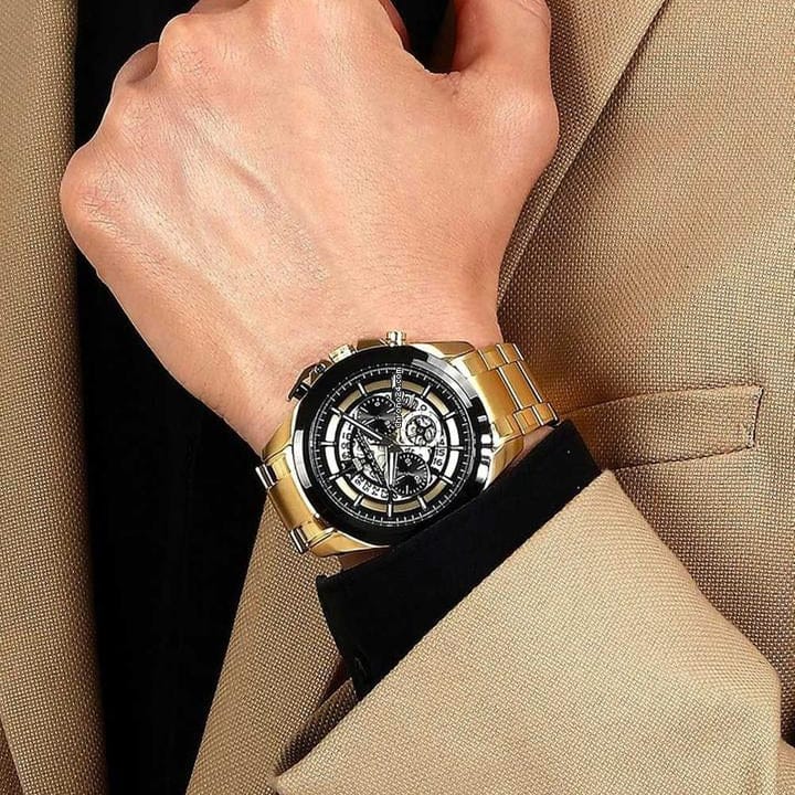 Maserati Traguardo Skeleton Black Dial Gold Steel Strap Watch For Men - R8873612058