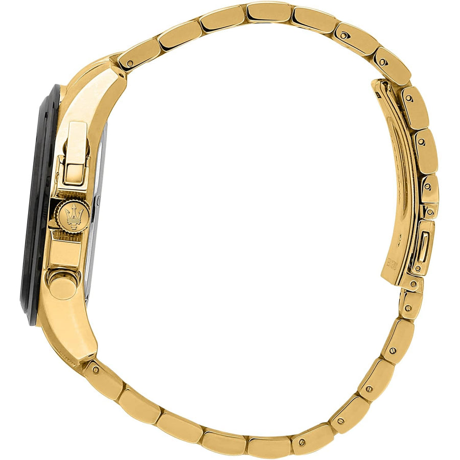 Maserati Traguardo Skeleton Black Dial Gold Steel Strap Watch For Men - R8873612058