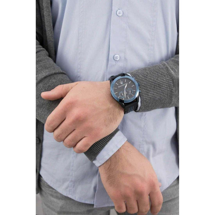 Maserati Traguardo Sports Blue Dial Black Rubber Strap Watch For Men - R8871612006