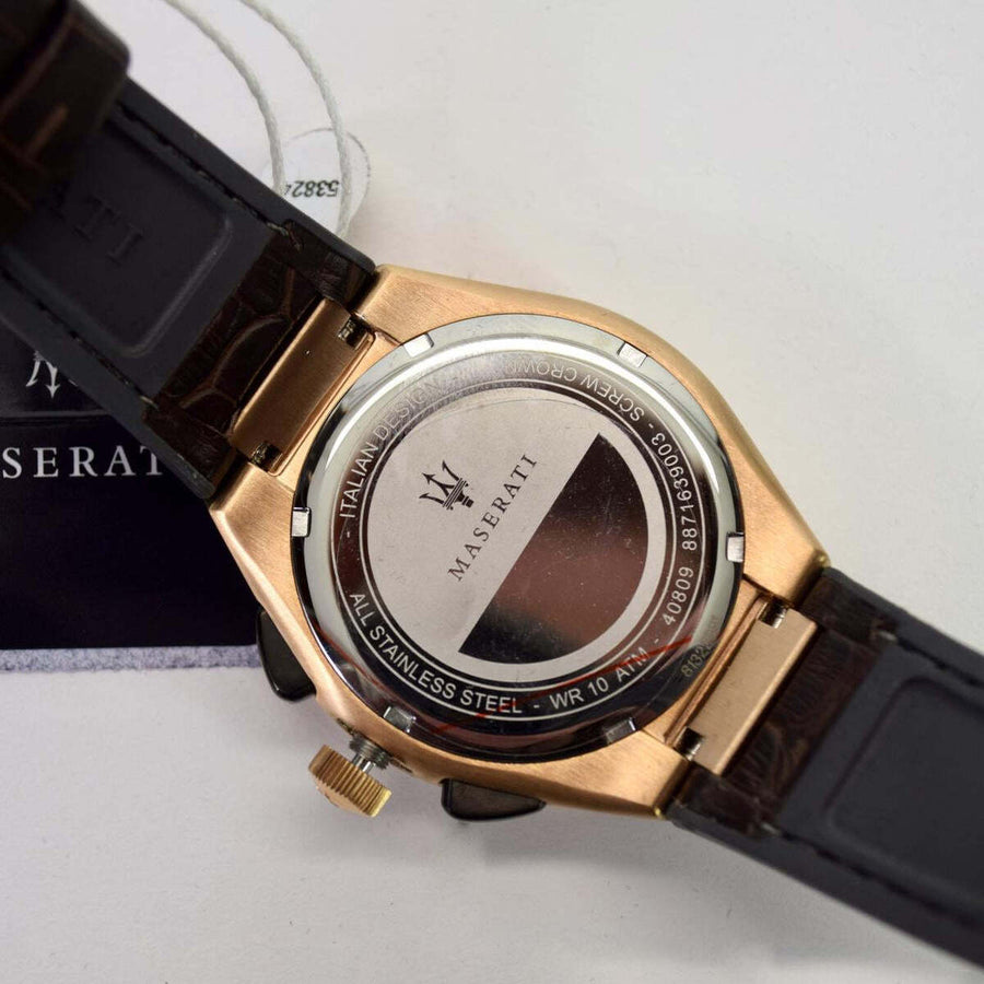 Maserati Triconic Chronograph Grey Dial Brown Leather Strap Watch For Men - R8871639003