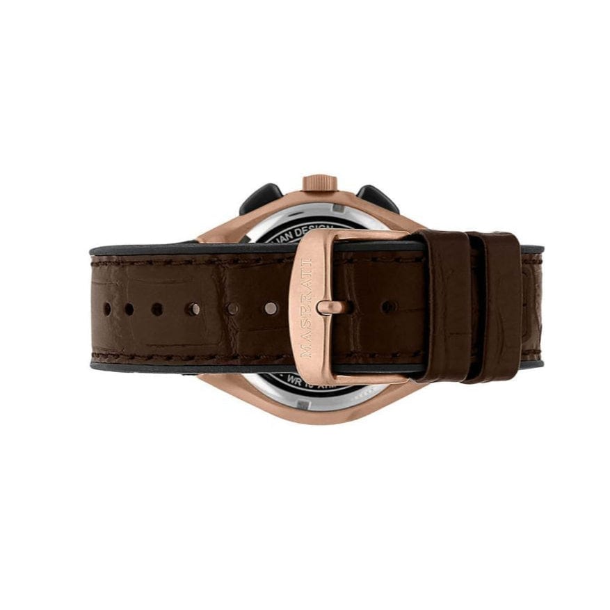Maserati Triconic Chronograph Grey Dial Brown Leather Strap Watch For Men - R8871639003