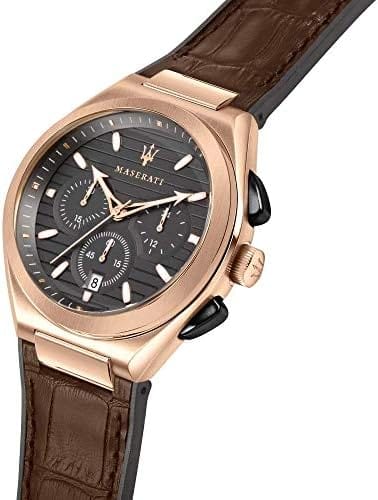 Maserati Triconic Chronograph Grey Dial Brown Leather Strap Watch For Men - R8871639003