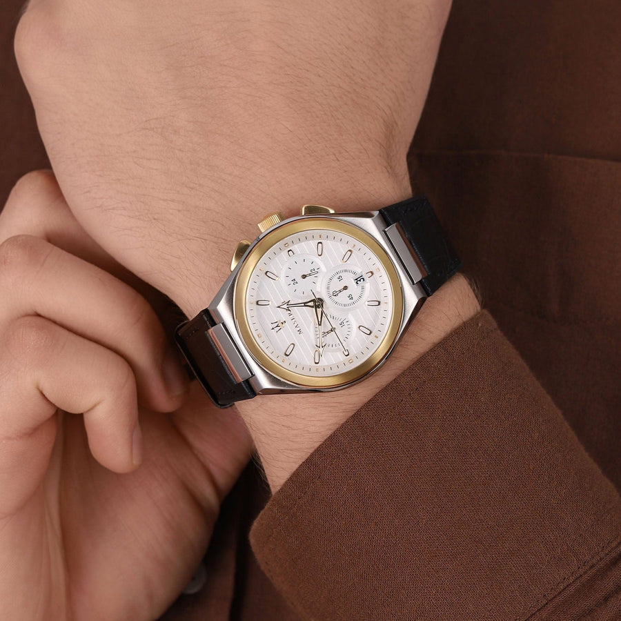 Maserati Triconic Chronograph White Dial Black Leather Strap Watch For Men - R8871639004