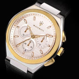 Maserati Triconic Chronograph White Dial Black Leather Strap Watch For Men - R8871639004