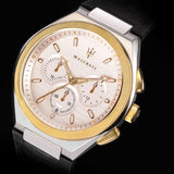 Maserati Triconic Chronograph White Dial Black Leather Strap Watch For Men - R8871639004