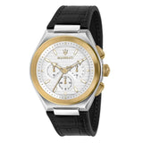 Maserati Triconic Chronograph White Dial Black Leather Strap Watch For Men - R8871639004