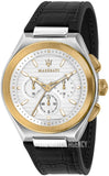 Maserati Triconic Chronograph White Dial Black Leather Strap Watch For Men - R8871639004