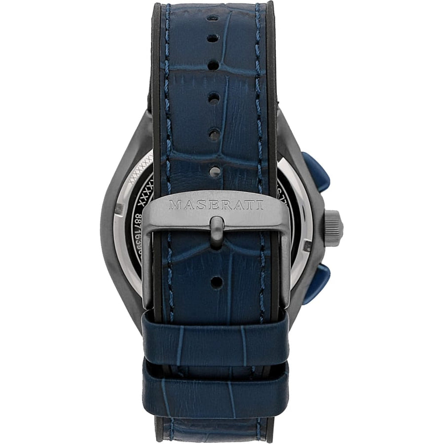 Maserati Triconic Chronograph White Dial Blue Leather Strap Watch For Men - R8871639001