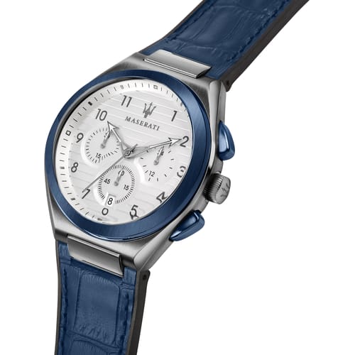 Maserati Triconic Chronograph White Dial Blue Leather Strap Watch For Men - R8871639001
