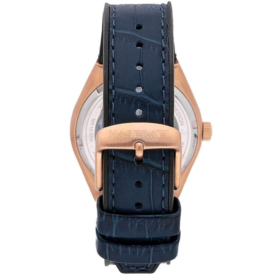 Maserati Triconic Skeleton Black Dial Blue Leather Strap Watch For Men - R8821139001
