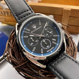Maserati Trimarano Chronograph Black Dial Black Leather Strap Watch For Men - R8871632001