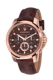 Maserati Successo Brown Dial Brown Leather Strap Watch For Men - R8871621004