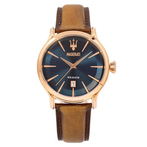 Maserati Epoca Blue Dial Brown Leather Strap Watch For Men - R8851118001