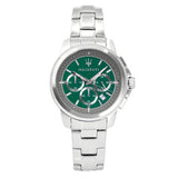 Maserati Successo Chronograph Green Dial Silver Steel Strap Watch For Men - R8873621017