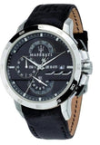 Maserati Ingegno Chronograph Black Dial Black Leather Strap Watch For Men - R8871619004