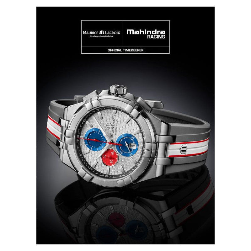 Maurice Lacroix Aikon Chronograph Special Edition Mahindra Racing Silver Dial Grey Rubber Strap Watch for Men - AI1018-TT031-130-2