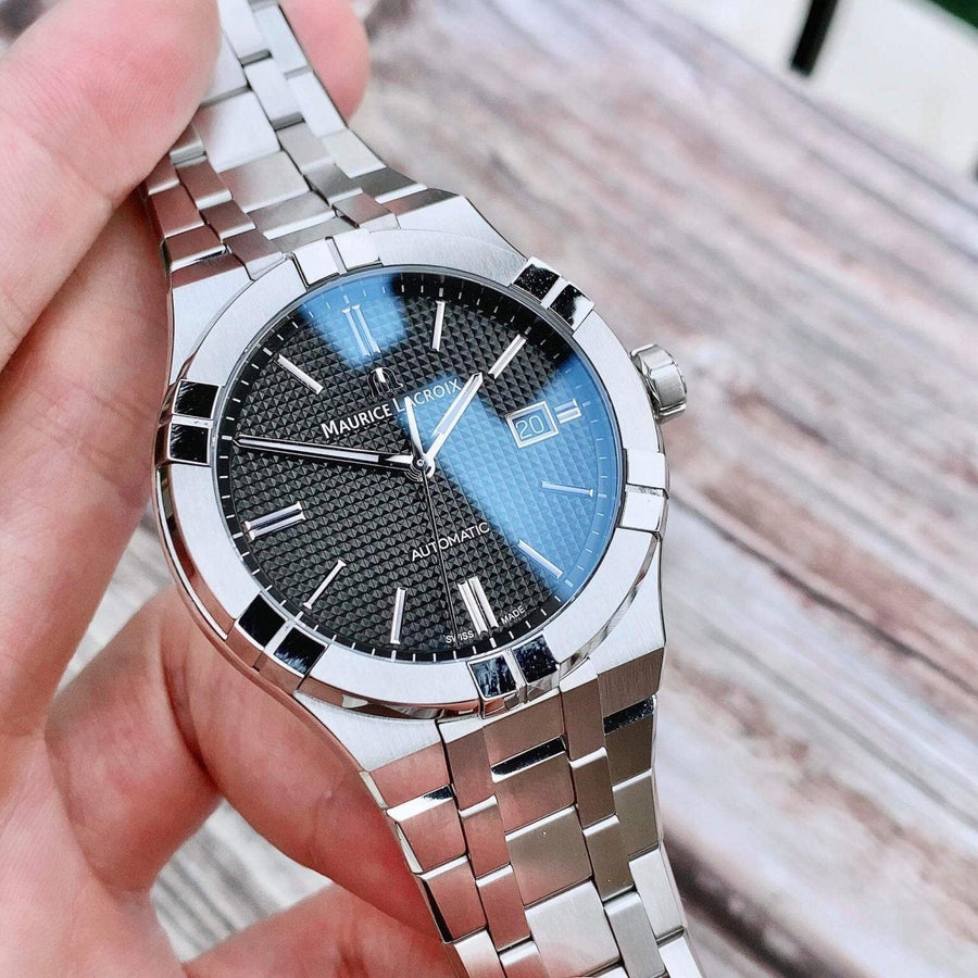 Maurice Lacroix Aikon Automatic Black Dial Silver Steel Strap Watch For Men - AI6008-SS002-330-1