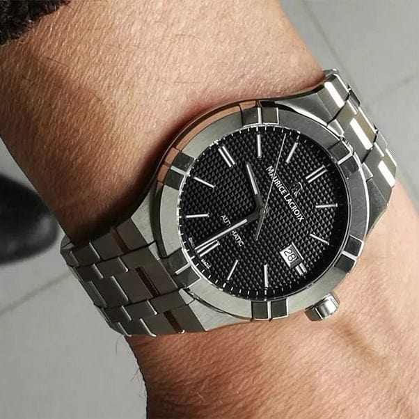 Maurice Lacroix Aikon Automatic Black Dial Silver Steel Strap Watch For Men - AI6008-SS002-330-1