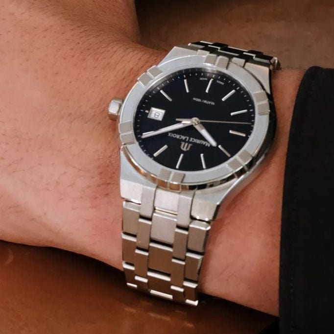 Maurice Lacroix Aikon Automatic Black Dial Silver Steel Strap Watch For Men - AI6008-SS002-330-1