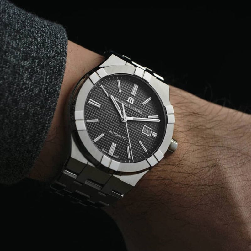 Maurice Lacroix Aikon Automatic Black Dial Silver Steel Strap Watch For Men - AI6008-SS002-330-1