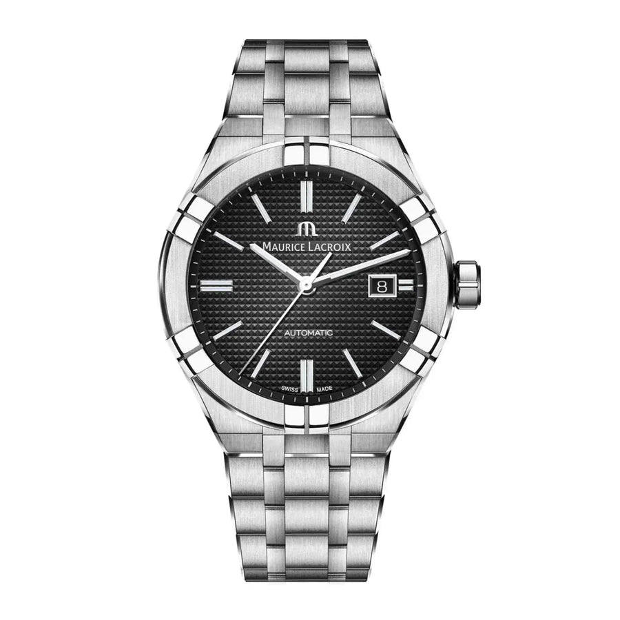 Maurice Lacroix Aikon Automatic Black Dial Silver Steel Strap Watch For Men - AI6008-SS002-330-1