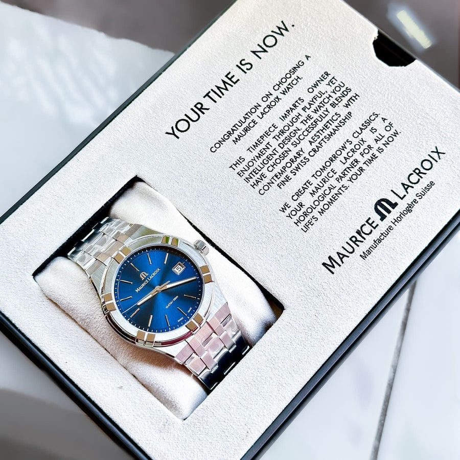 Maurice Lacroix Aikon Automatic Blue Dial Silver Steel Strap Watch For Men - AI6008-SS002-430-1