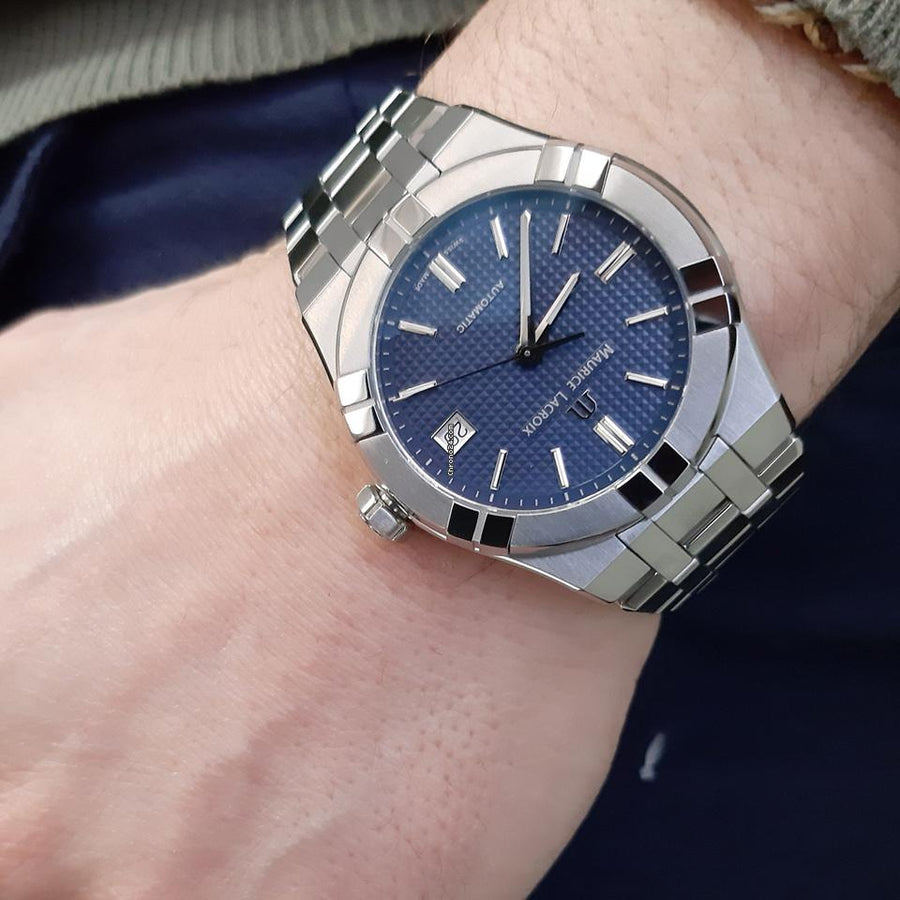 Maurice Lacroix Aikon Automatic Blue Dial Silver Steel Strap Watch For Men - AI6008-SS002-430-1