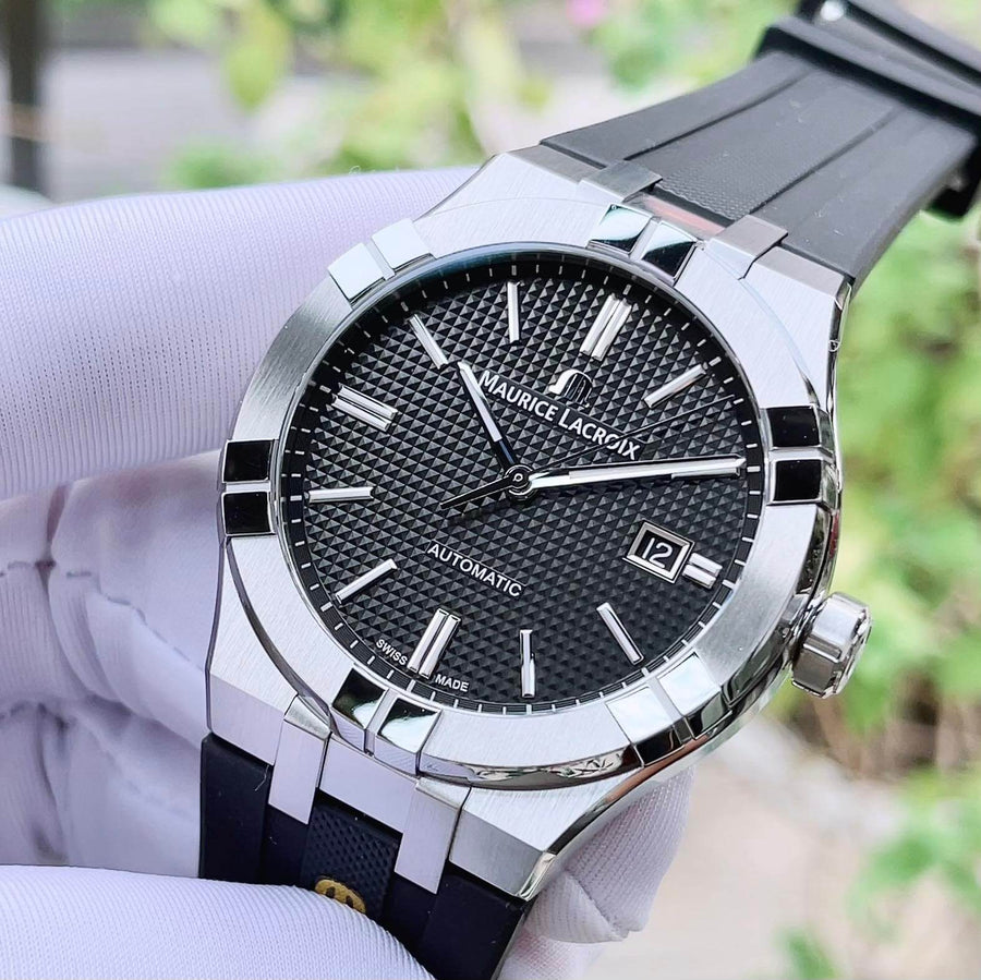 Maurice Lacroix Aikon Automatic Chronograph Black Dial Black Leather Strap Watch for Men - AI1808-SS000-330-2