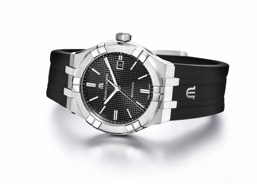 Maurice Lacroix Aikon Automatic Chronograph Black Dial Black Leather Strap Watch for Men - AI1808-SS000-330-2