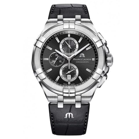 Maurice Lacroix Aikon Chronograph Black Dial Black Leather Strap Watch for Men - AI1018-SS001-330-1