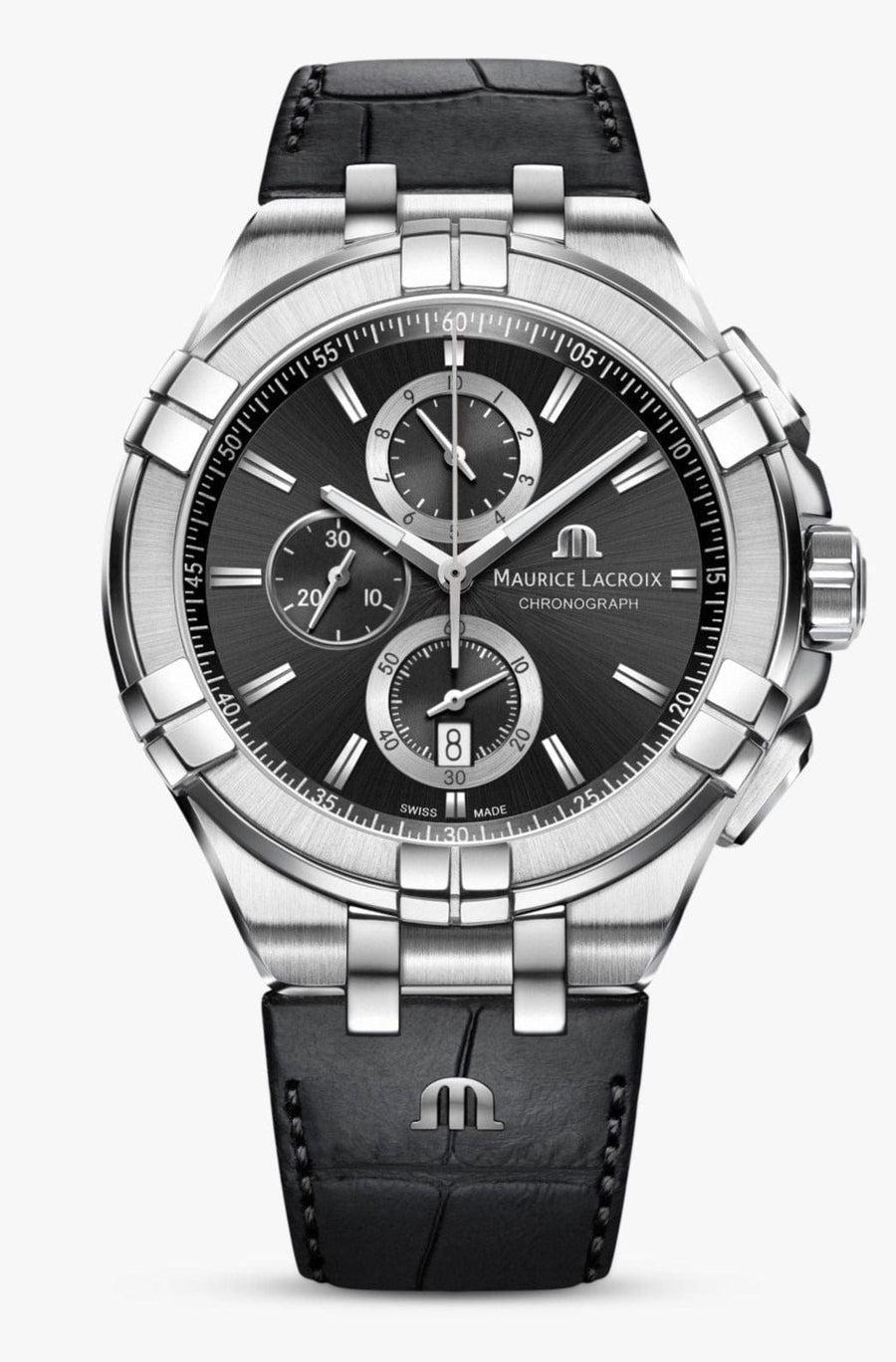 Maurice Lacroix Aikon Chronograph Black Dial Black Leather Strap Watch for Men - AI1018-SS001-330-1