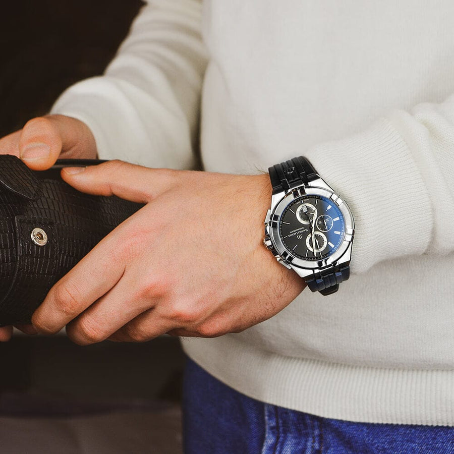 Maurice Lacroix Aikon Chronograph Black Dial Black Leather Strap Watch for Men - AI1018-SS001-330-2