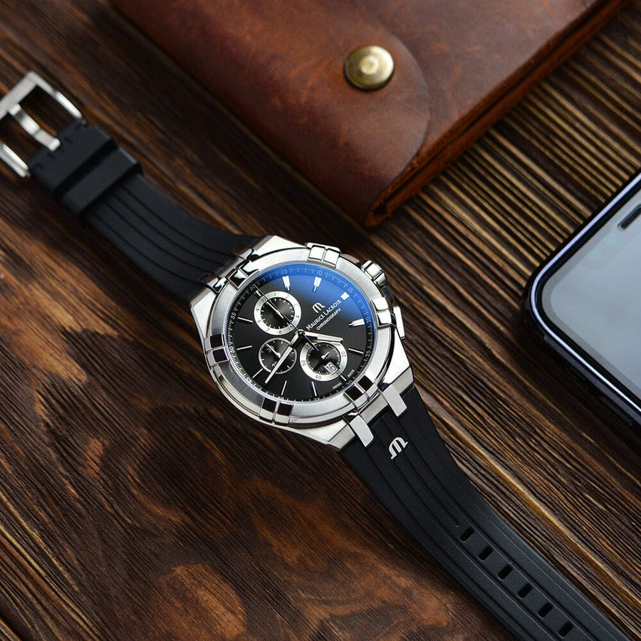 Maurice Lacroix Aikon Chronograph Black Dial Black Leather Strap Watch for Men - AI1018-SS001-330-2