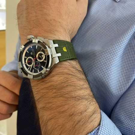 Maurice Lacroix Aikon Chronograph Black Dial Green Leather Strap Watch for Men - AI1018-PVB21-330-1