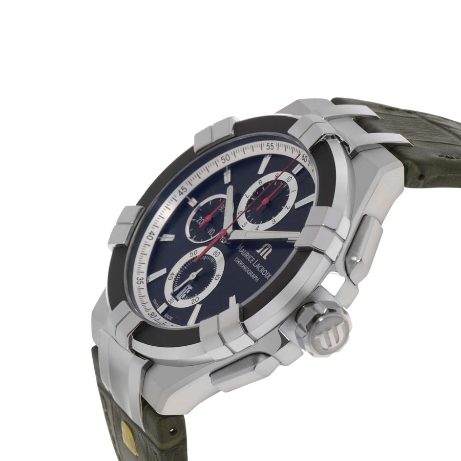 Maurice Lacroix Aikon Chronograph Black Dial Green Leather Strap Watch for Men - AI1018-PVB21-330-1