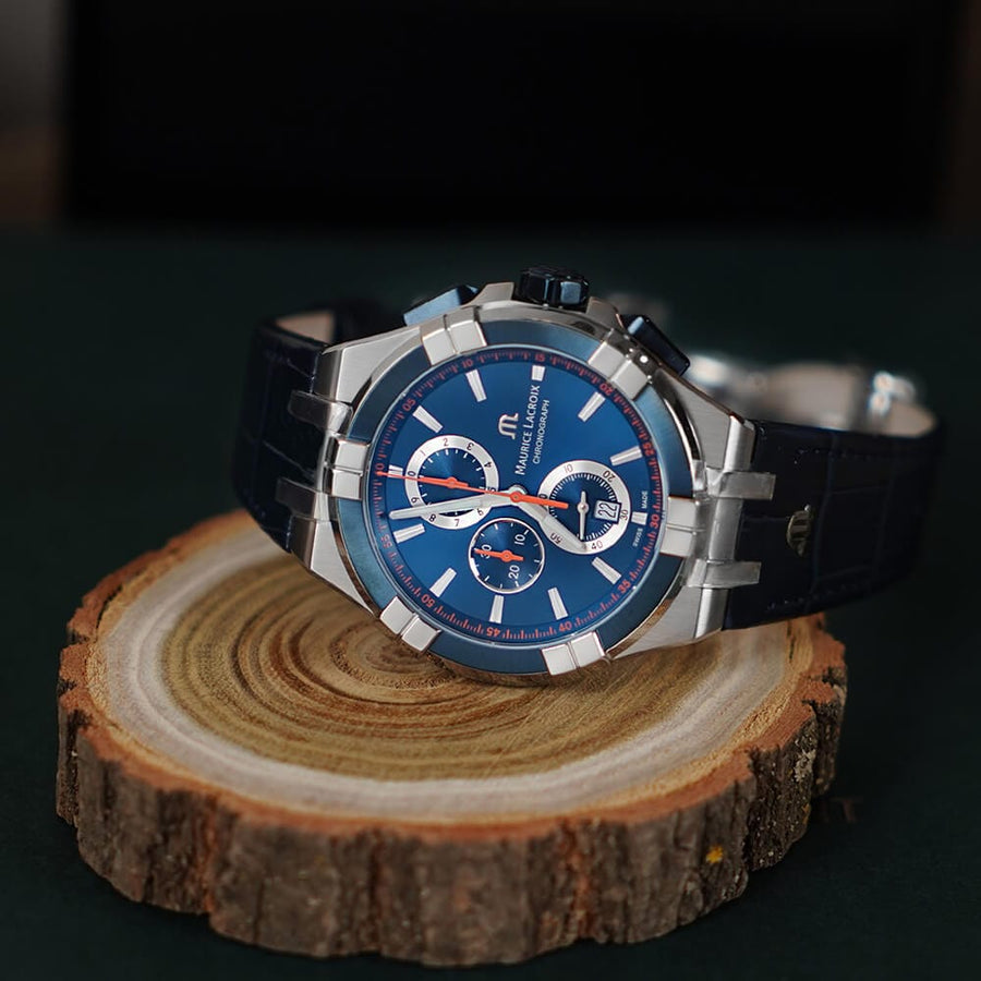 Maurice Lacroix Aikon Chronograph Blue Dial Blue Leather Strap Watch For Men - AI1018-SS001-432-4