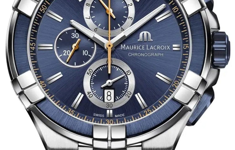 Maurice Lacroix Aikon Chronograph Blue Dial Blue Leather Strap Watch For Men - AI1018-SS001-432-4