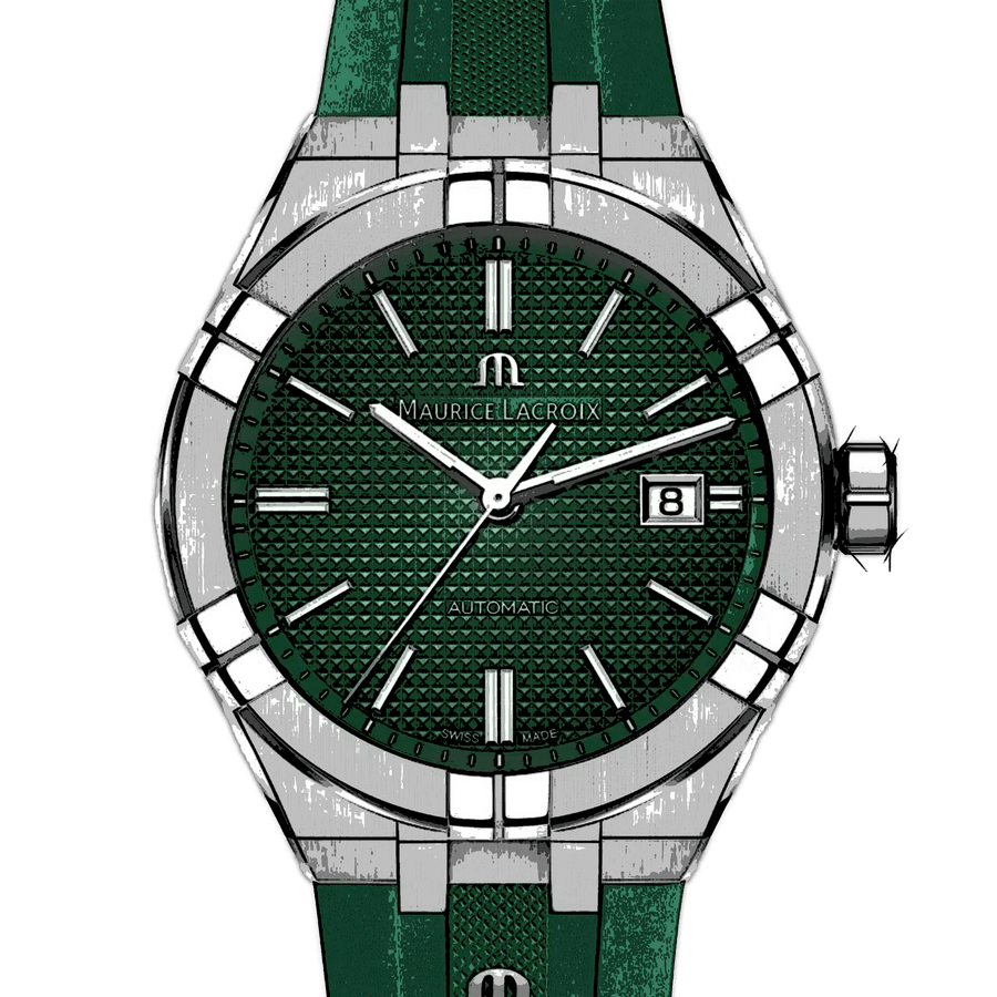 Maurice Lacroix Aikon Chronograph Green Dial Green Rubber Strap Watch for Men - AI1808-SS000-630-5
