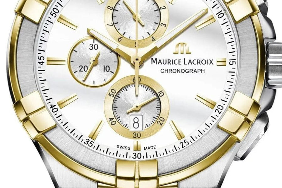 Maurice Lacroix Aikon Chronograph White Dial Brown Leather Strap Watch For Men - AI1018-PVY11-132-1