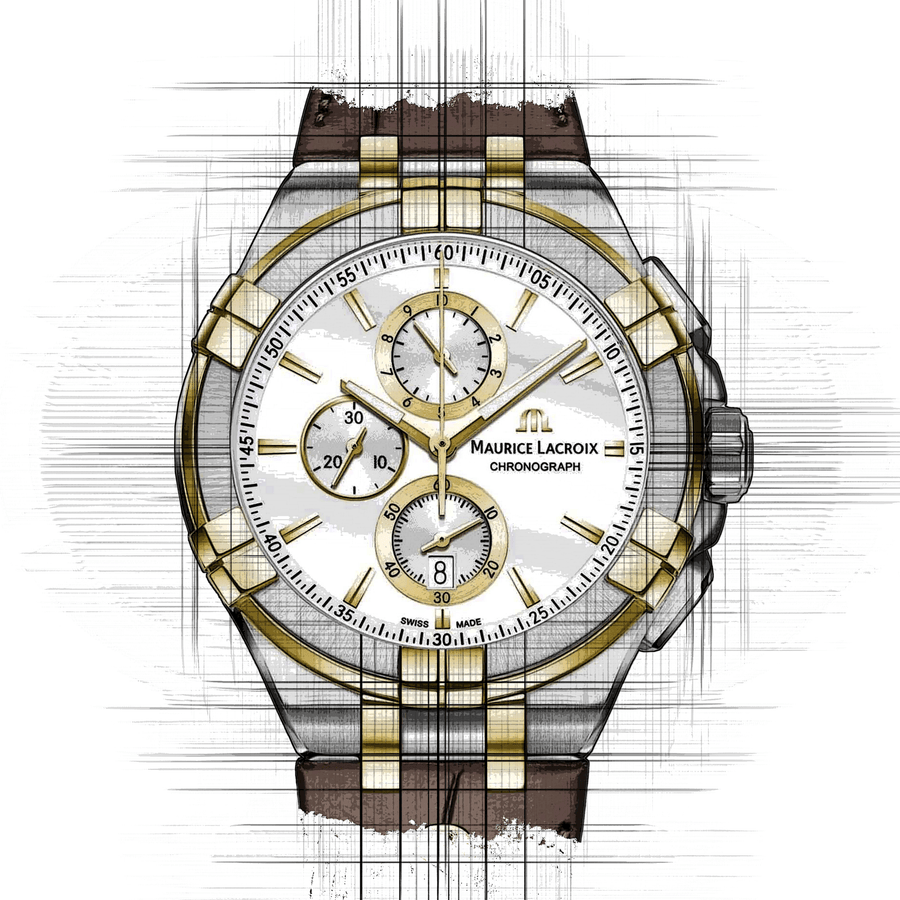 Maurice Lacroix Aikon Chronograph White Dial Brown Leather Strap Watch For Men - AI1018-PVY11-132-1
