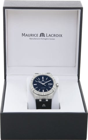 Maurice Lacroix Aikon Date Automatic Black Dial Black Leather Strap Watch For Men - AI6008-SS001-330-1